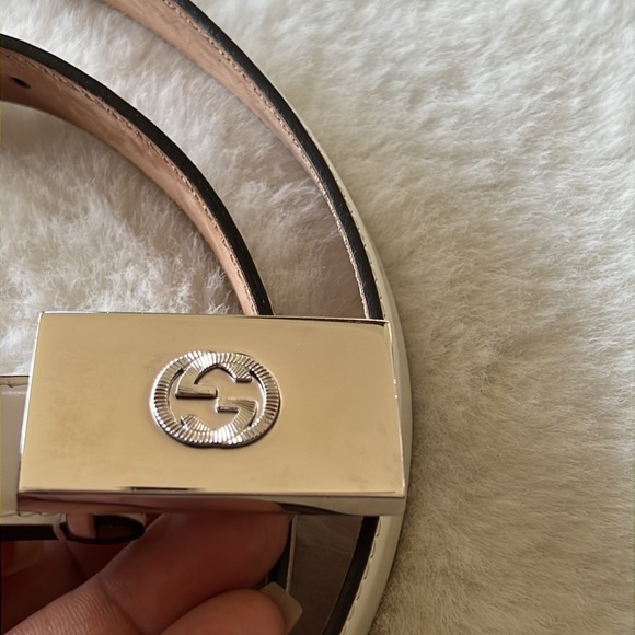 Cream Patent Leather Mirror Buckle Belt - Picture 2 of 4